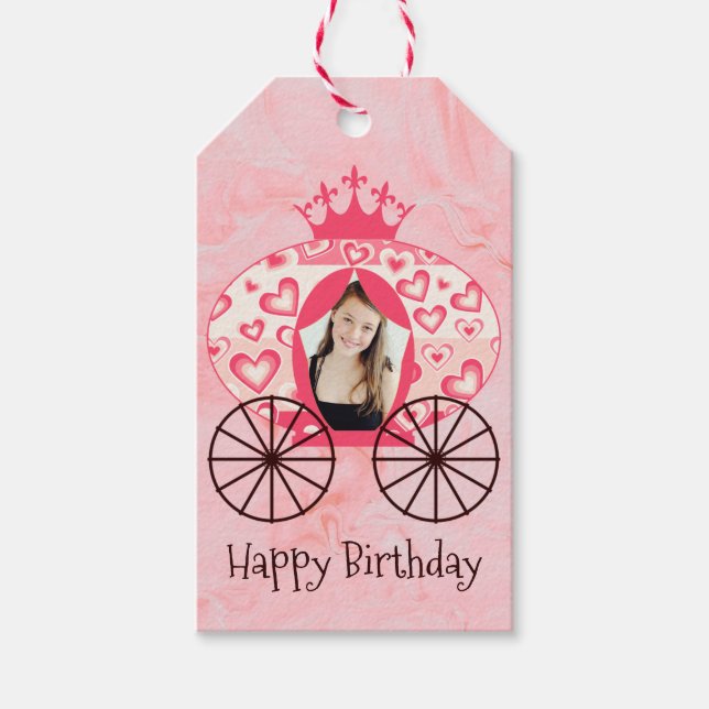 Fairytale Royal Princess Carriage Girl Birthday Presentetikett (Framsidan)
