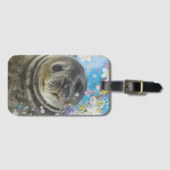 Fairytale Sealion in Ocean of Flowers Bagagebricka (Framsida horisontal)