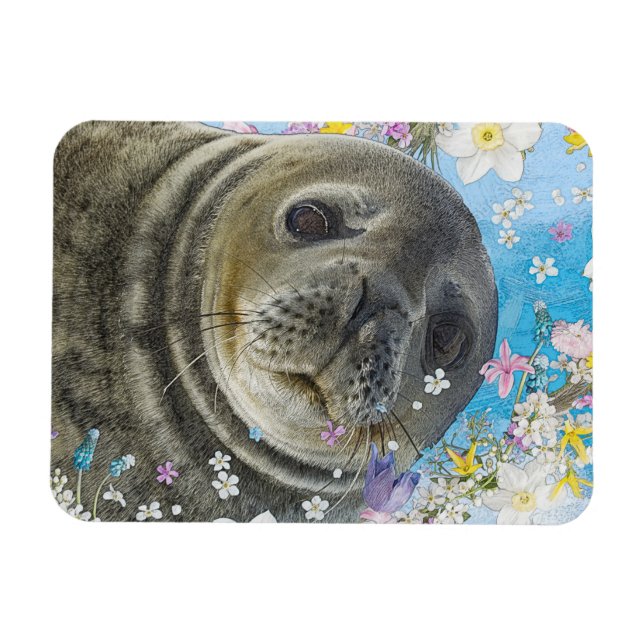 Fairytale Sealion in Ocean of Flowers Magnet (Horisontell)