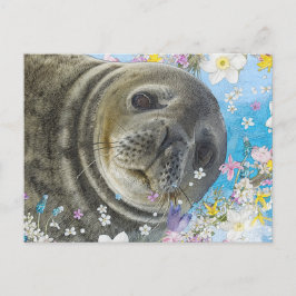 Fairytale Sealion in Ocean of Flowers Vykort