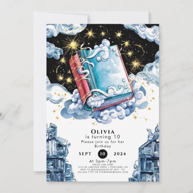 Fairytale Simple Enchanted Storybook Birthday Inbjudningar (Framsida)