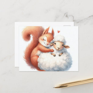 Fairytale Squirrel Hugs a Sheep Vykort