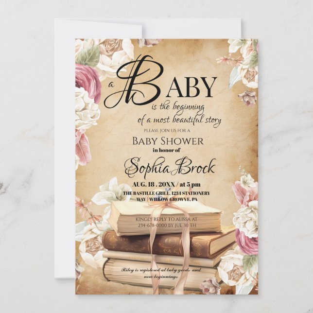 Fairytale Story Book Flower Baby Shower  Inbjudningar (Framsida)