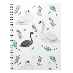 Fairytale Svan Illustration Folk Botanical  Anteckningsbok