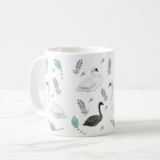 Fairytale Svan Illustration Folk Botanical Kaffemugg (Framsida vänster)