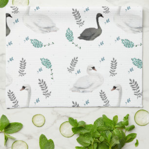 Fairytale Svan Illustration Folk Botanical Kökshandduk