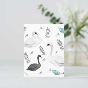 Fairytale Svan Illustration Folk Botanical Vykort