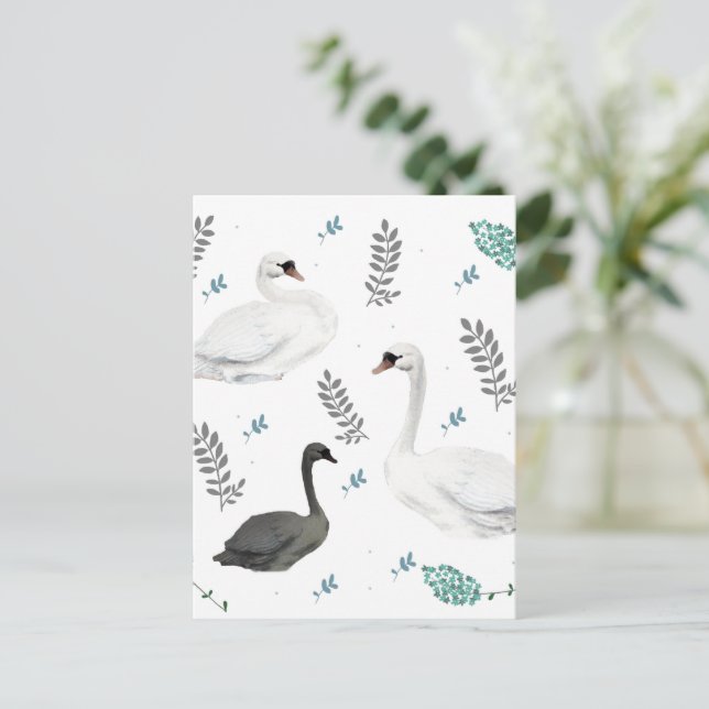 Fairytale Svan Illustration Folk Botanical Vykort (Stående Fram)