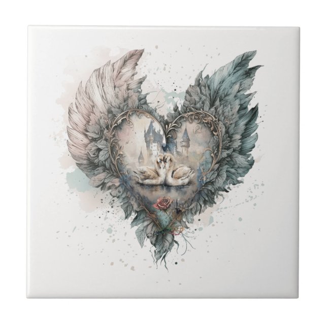 Fairytale Svanar i Feasted Heart Kakelplatta (Framsidan)