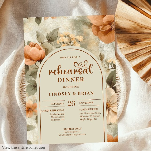 Fairytale Terracotta Sage Floral Rehearsal Invite Inbjudningar (Fairytale Terracotta Sage Floral Rehearsal Invite)