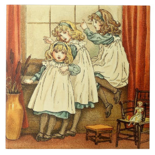 Fairytale Three Girls Window Kate Greenaway Kakelplatta