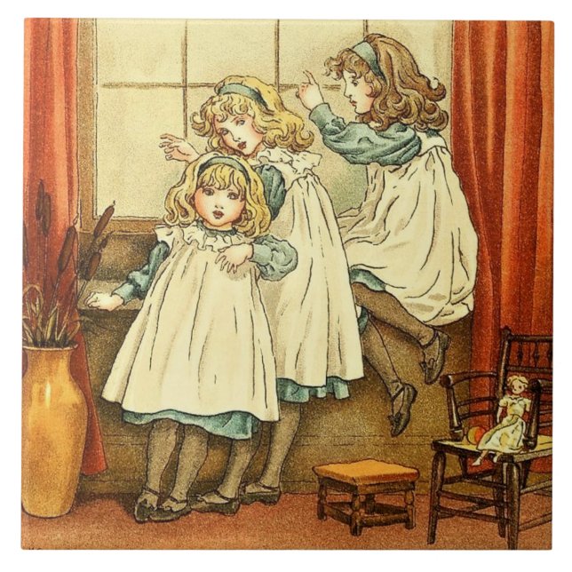 Fairytale Three Girls Window Kate Greenaway Kakelplatta (Framsidan)