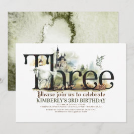 Fairytale Unicorn Dragon Magic Castle 3 Birthday Inbjudningar