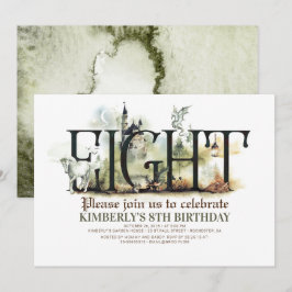 Fairytale Unicorn Dragon Magic Castle 8:e födelsed Inbjudningar