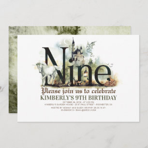 Fairytale Unicorn Dragon Magic Castle 9 Birthday Inbjudningar