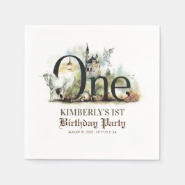 Fairytale Unicorn Dragon och Castle 1:a födelsedag Pappersservett