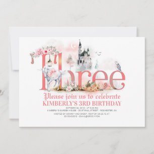 Fairytale Unicorn Princess Castle 3rd Birthday Inbjudningar