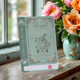 Fairytale Vintage Alice i underlandet Grönt Bok Inbjudningar