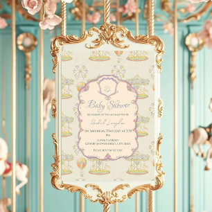 Fairytale Vintage Amusement Park Baby Shower Inbjudningar