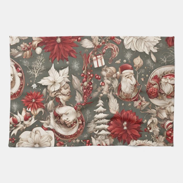 fairytale whimsical Christmas decorations, flowers Kökshandduk (Horisontell)