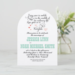 FairyTale Whimsical Hearts Mint Coral Love Bird Inbjudningar