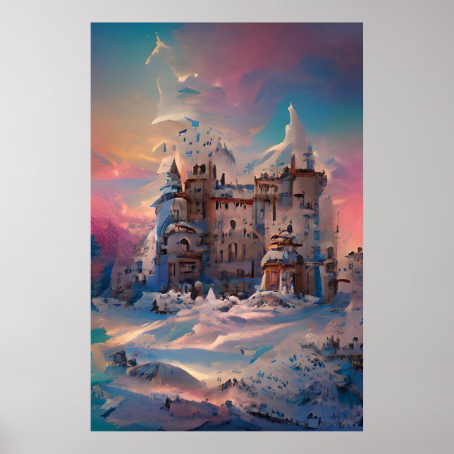 Fairytale World, Winter Castle, Snö Castle, Julaft Poster (Framsidan)