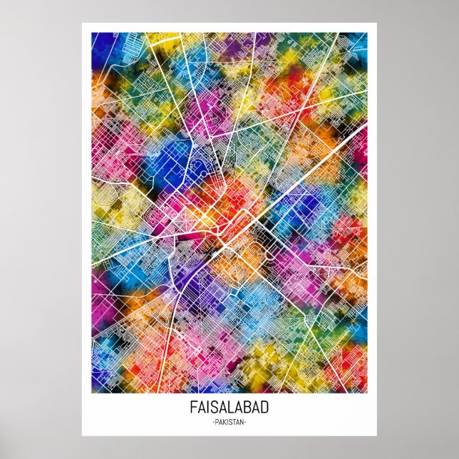 Faisalabad Pakistan City Karta Poster (Framsidan)