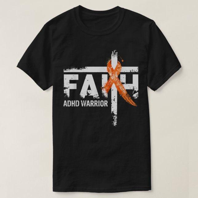 Faith ADHD Awareness Orange Ribbon Christian Kor T Shirt (Design framsida)