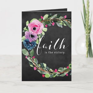 Faith är Victory med Flowers och Chalk Effect Helgkort