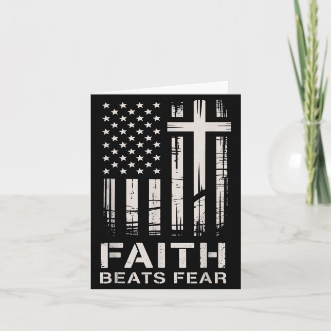 Faith Beats Fear American Flag Christian Cross  Kort (Framsida)