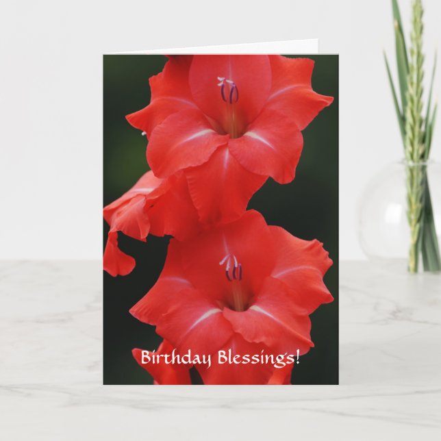 Faith Bevackra Red Flowers Birthday Card Kort (Framsida)