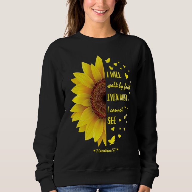 Faith Bible Verse Women Christian Sunflower T Shirt (Framsida)