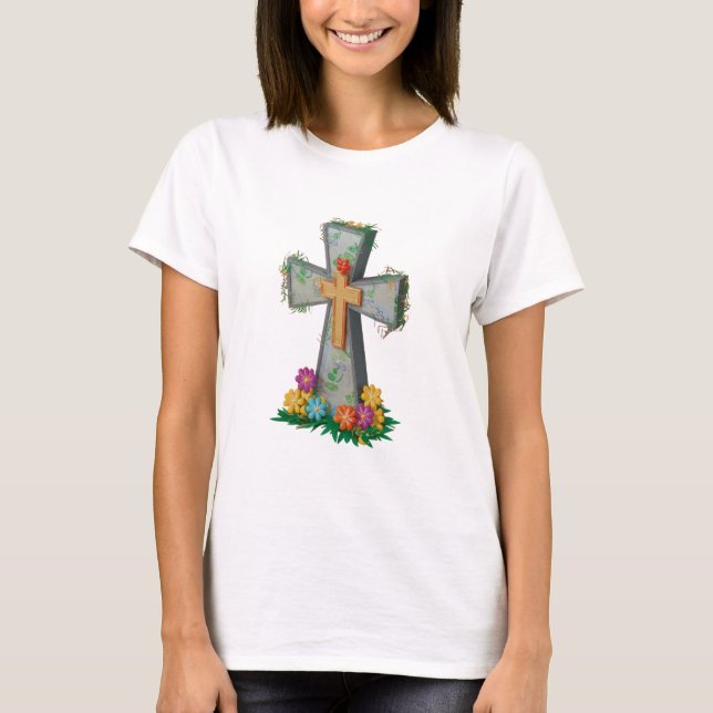 Faith Blommigt Christian Womens T Shirt (Framsida)
