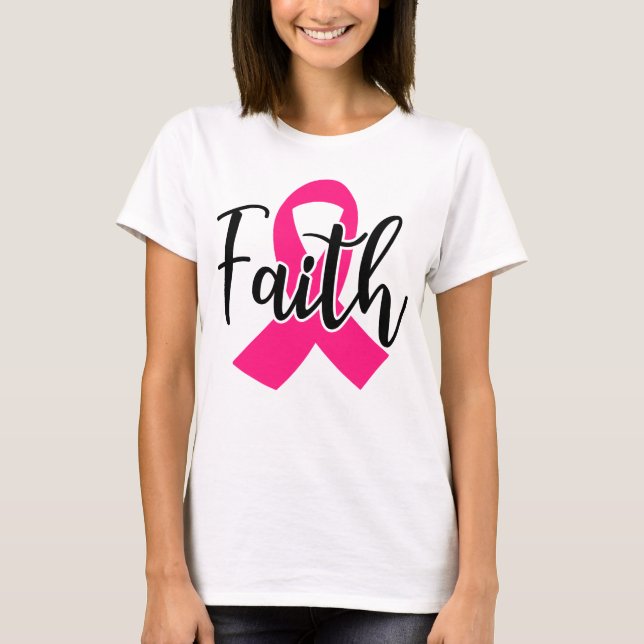 Faith Breast Cancer Awareness Rosa Ribbon Fighter T Shirt (Framsida)