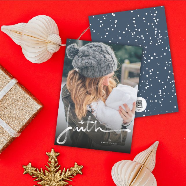 Faith Brush Calligraphy Religiösa julfoto Julkort (Skapare uppladdad)