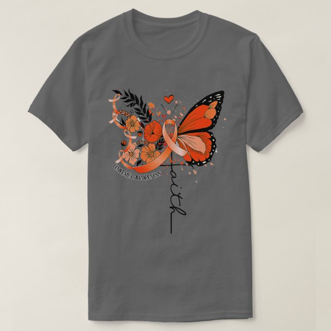 Faith Butterfly Orange Ribbon Leukemia Awareness  T Shirt (Design framsida)
