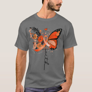 Faith Butterfly Orange Ribbon Leukemia Awareness T Shirt