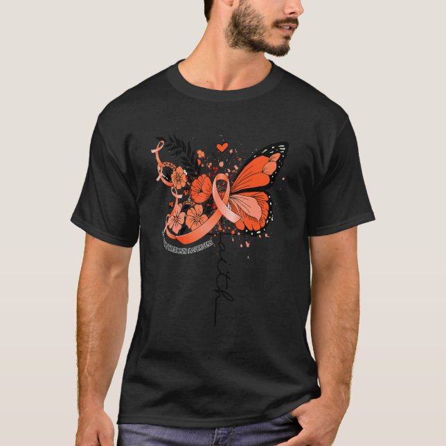 Faith Butterfly Orange Ribbon Många Sclerosis A T Shirt (Framsida)