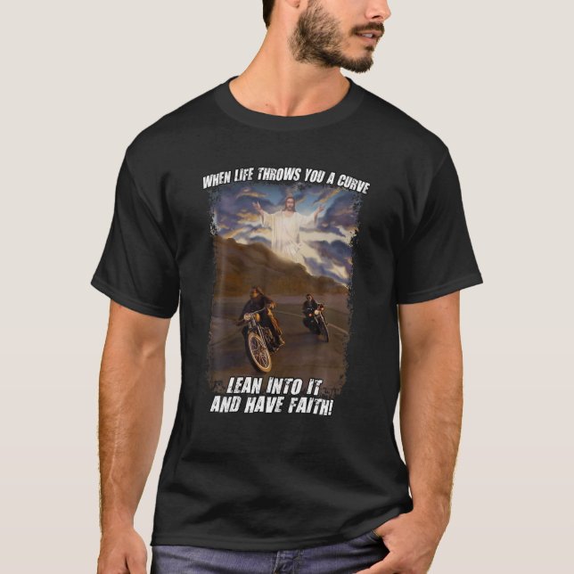 Faith Christian Biker - Motorcle Jesus Desi T Shirt (Framsida)