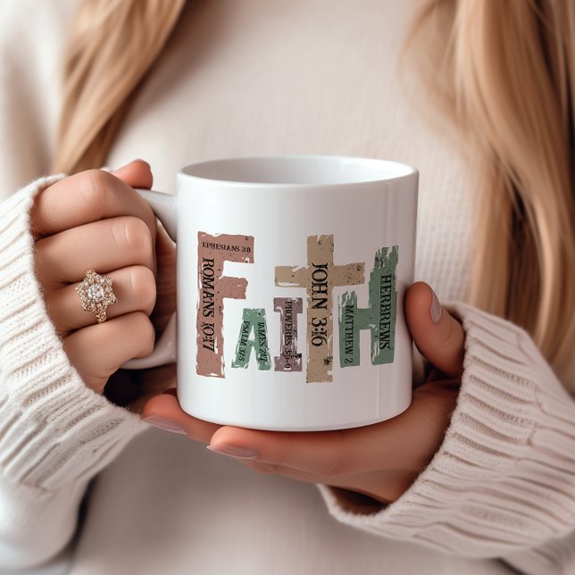 Faith Christian Kor Bible Verse Kaffemugg (Express your faith with flair using our vibrant religious design coffee mug—bold and meaningful!)