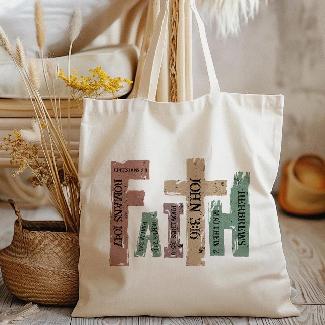 Faith Christian Kor Bible Verse Tygkasse (Carry your faith in style with our tote bag, featuring a bold and inspiring "Faith" design!)