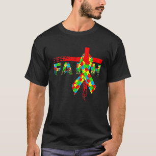 Faith Christian Kor Ribbon Puzzle Autism Awarene T Shirt