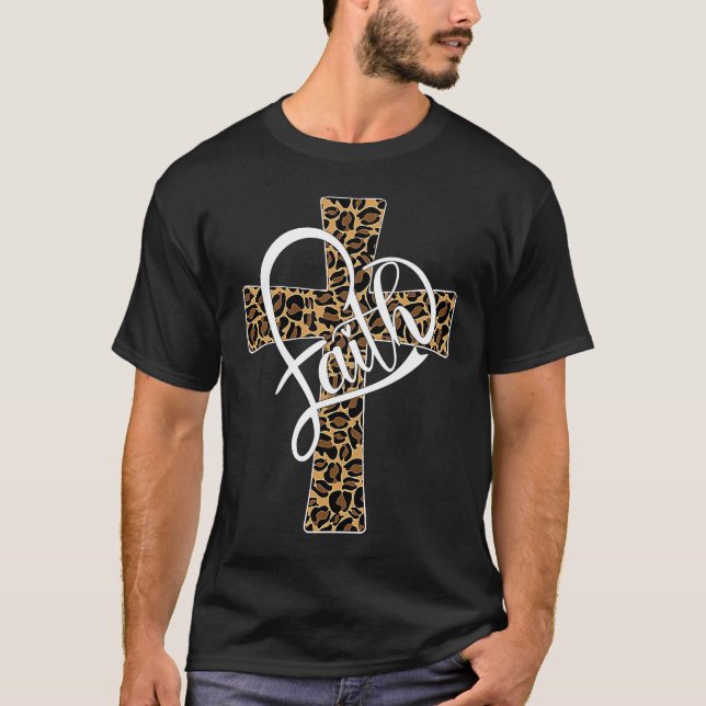 Faith Christian Men Womens Leopard Cheetah Print R T Shirt (Framsida)