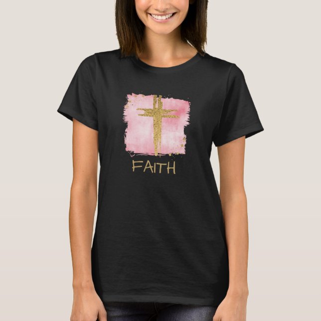 *~* FAITH Christian Rosa Kor Guld Glitter T Shirt (Framsida)
