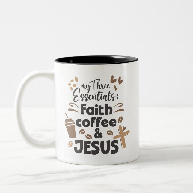Faith Coffee och Jesus Essentials Religiösa Två-Tonad Mugg (Vänster)