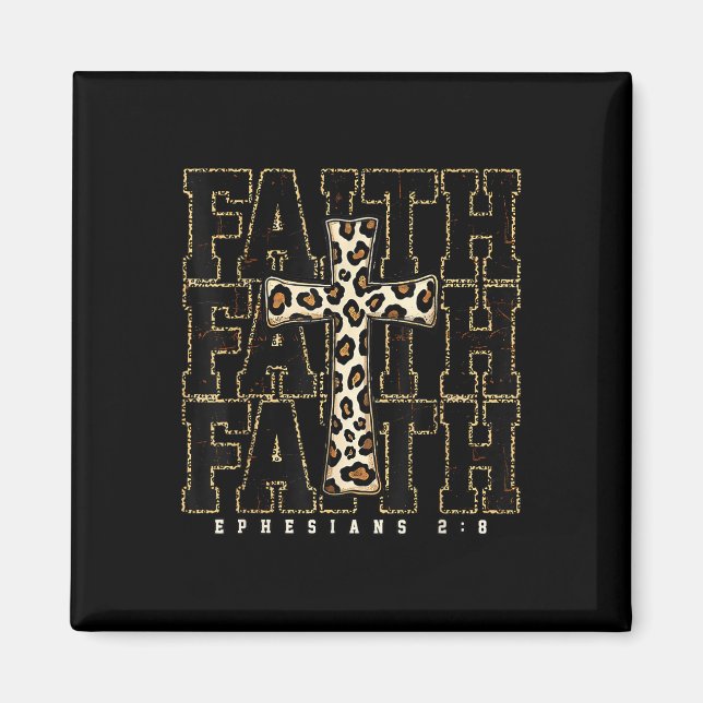 Faith Cross Leopard Bibelvers Religiös Christia Magnet (Framsidan)