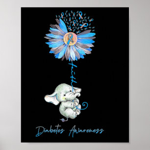Faith Cute Elephants Sunblommor Diabetes Awareness Poster