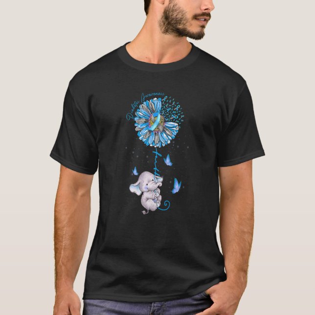 Faith Cute Elephants Sunflower Diabetes Awareness  T Shirt (Framsida)