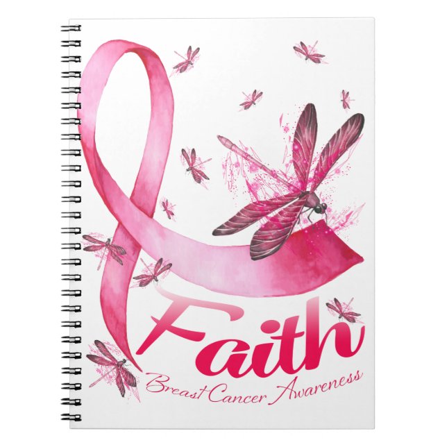 Faith Dragonfly Breast Cancer Awareness T-Shirt Anteckningsbok (Framsidan)