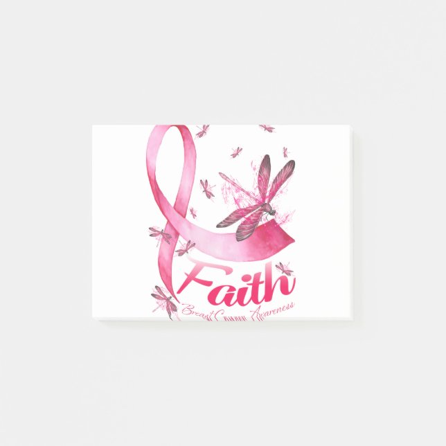 Faith Dragonfly Breast Cancer Awareness T-Shirt Post-it Block (Framsida)